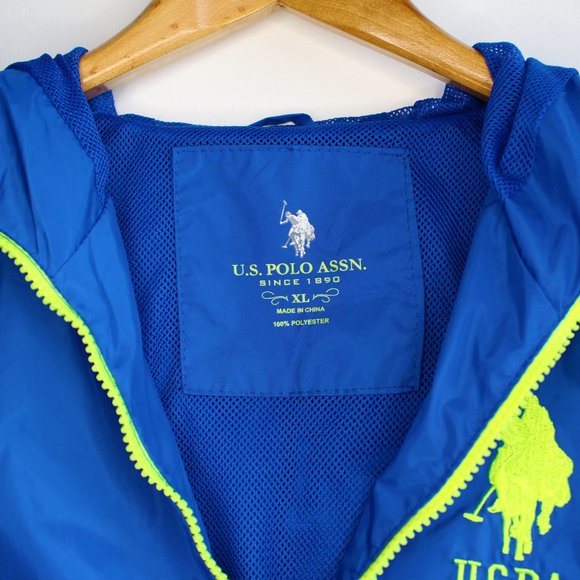 U.S. Polo Assn. Hooded Blue & Yellow Rain Jacket - Picture 8 of 8